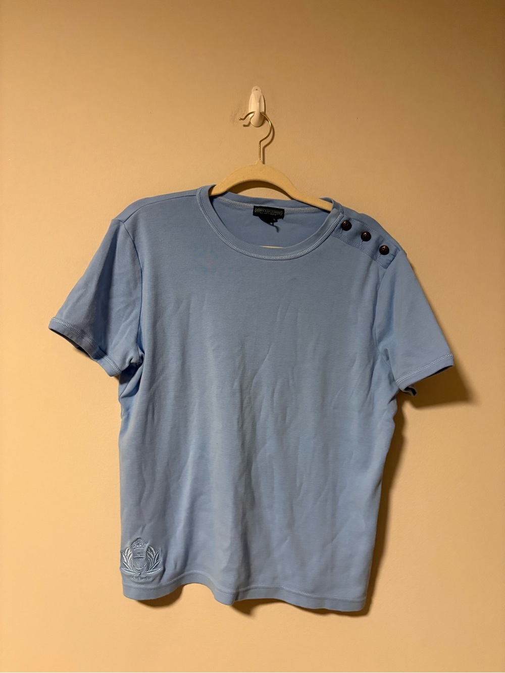 Ralph Lauren Blue Short Sleeve Embroidered Blouse XL